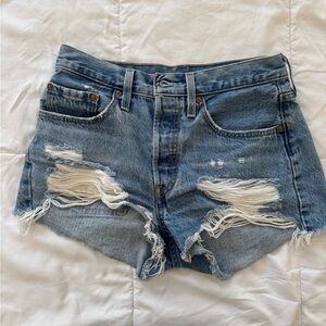 Levis Distressed Blue Denim Women's Shorts